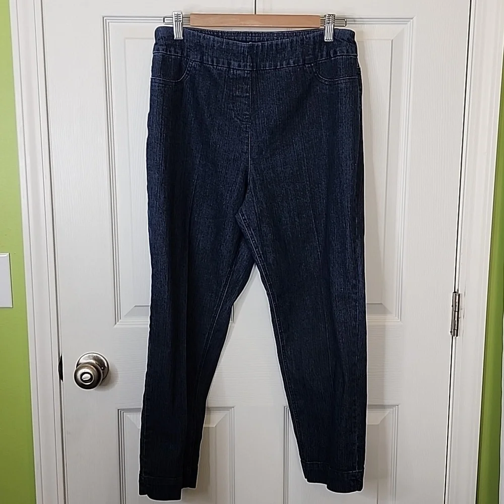 Soft Surroundings High Waisted Pull On Denim Pants With Stretch, Size Medium